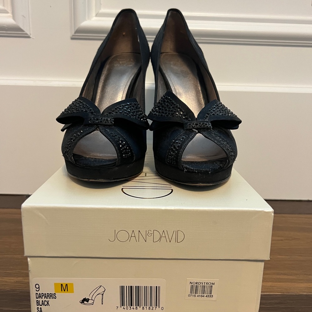Joan & David Black Bow Peep Toe Heels